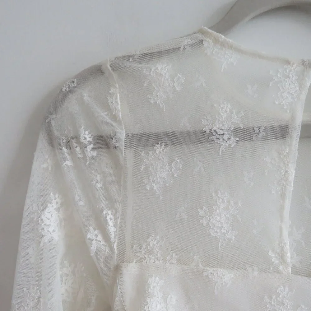 BHLDN Bailee White Lace Ruched Stretch Bodycon Dress Romantic Wedding Size S - Picture 13 of 14